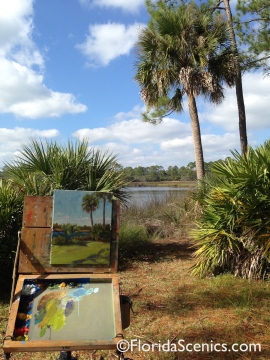 Painting in progress along the creek